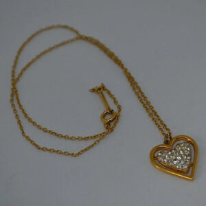 D'Orlan Heart Pendant on 15" Gold Tone  Chain with Crystals